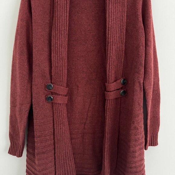 Fortune + Ivy Women Burgundy Open Front Knit Cardigan Sweater Size M - Picture 6 of 10